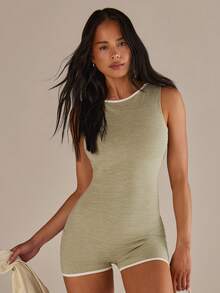 Athîral Women's Sage Green Backless Sports Romper,Summer Athleisure Gym Yoga Fitness Abdominal Control Sweat Wicking Bra Design Sportswear - Green - View 2