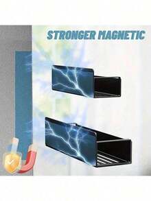 1/2PCS Magnetic Side Storage Rack, Suitable For Refrigerator And Washing Machine - No Drilling Required, Fashionable Black Metal Surface, Wall-Mounted Spice Organizer, Great For Laundry Essentials Bathroom - Multicolor - View 9