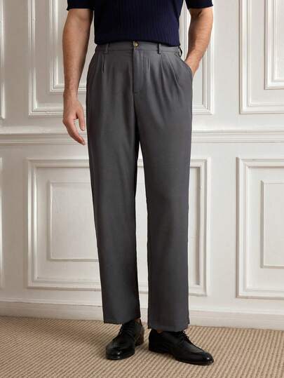 Officeau 男士纯色百褶直筒正装西装裤