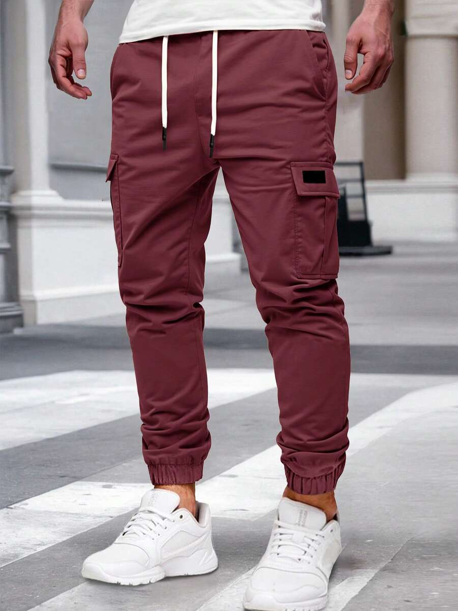 Manfinity Homme Men's Casual Versatile Solid Color Cargo Pants - Burgundy - View 1