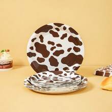 Brown Cow Patterned Disposable Dining Plate, Napkins, Paper Cups, Disposable Party Supplies Set, Suitable For 16 Guests, Suitable For Birthdays, Weddings, Themed Parties, Family Picnics, Disposable Dining Plate Party Utensils - View 3