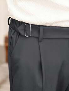 Manfinity CasualCool Men's Casual Solid Color Commuter Pants With Pockets For Ceremony - Dark Grey - View 4