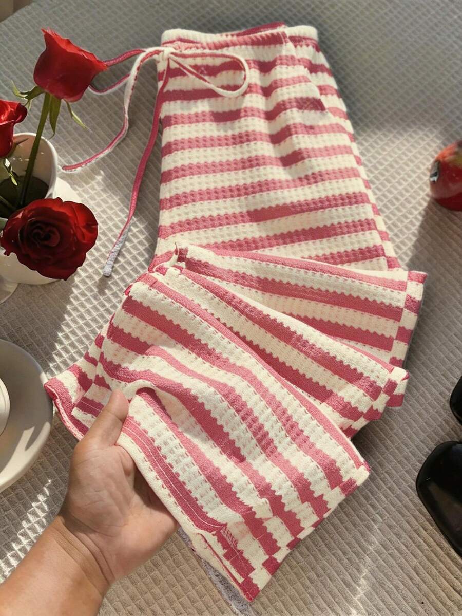 Comfortcana Celana Panjang Wanita Bergaris dengan Ikat Pinggang dan Potongan Lebar, Cocok untuk Musim Gugur/Dingin - MultiWarna - View 1