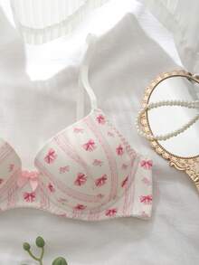 条纹拼接模杯钢圈蕾丝边可爱清新女士文胸 - 彩色 - 查看 3