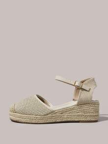 Styleloop Sandalias de plataforma y cuña de verano para mujer con tira de tobillo trenzada y punta abierta - Albaricoque - Ver 3