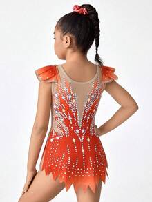 Girls' Sleeveless Snug Fit Leotard, Sleeveless Printed Snug Fit Leotard, Comfortable & Skin-Friendly, Snug Fit Design Prevents Exposure, Gymnastics Sportswear, School Dance Competition Leotard, Suitable For All Seasons, Rose Red, Vibrant Pattern - Multicolor - View 2