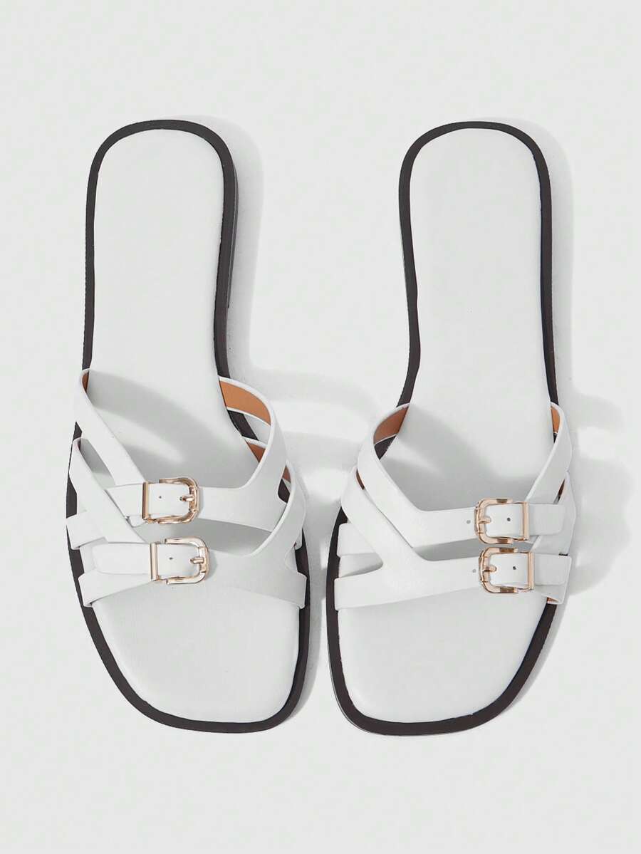 Sleekvia Women's Comfortable Flat Non-Slip Versatile Metal Outdoor Flip Flops Summer Shoes - White - View 1