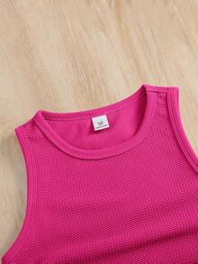 SHEIN Tween Girl Solid Color Knit Mock Neck Fitted Casual Cropped Tank Top 3 Pieces Set - Multicolor - View 3