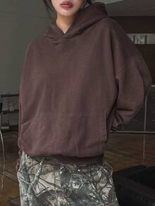 DAZY Áo nỉ rộng rãi, kiểu dáng cổ điển, bạc màu, dành cho nữ. - Xám - Xem 9