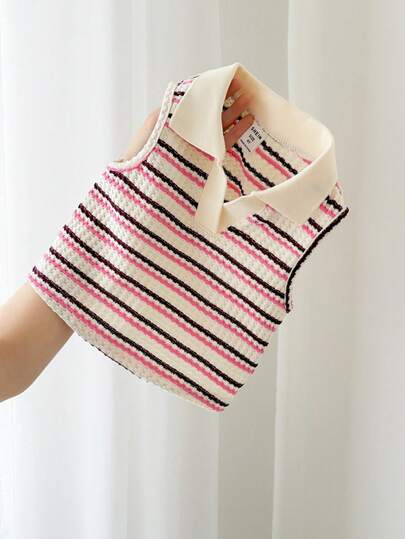 LMoss Kids Áo vest cổ bẻ dệt kim kẻ sọc cho bé gái