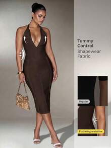 Nuvra Plus Size Sexy V-Neck Backless Bandage Bodycon Dress - Coffee Brown - View 7