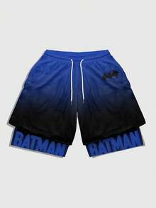 ROMWE MEN Batman X ROMWE Men's Casual Gradient Letter Print Shorts, Summer - Multicolor - View 5