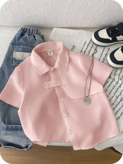 SHEIN Kinder/Jungen Lässig vielseitige Utility Tasche einfarbiges Webhemd, geeignet für Schule, Garten, Strand, Geburtstag, Frühling, Sommer, Herbst, Winter