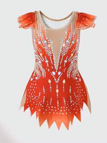 Girls' Sleeveless Snug Fit Leotard, Sleeveless Printed Snug Fit Leotard, Comfortable & Skin-Friendly, Snug Fit Design Prevents Exposure, Gymnastics Sportswear, School Dance Competition Leotard, Suitable For All Seasons, Rose Red, Vibrant Pattern - Multicolor - View 5