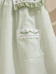 Souflis Souflis Baby Girls' Summer New Arrival Cute Peter Pan Collar Bow Embroidered Floral Trim Pocket Design Open Back Sweet Casual Princess Dress - Green - View 7