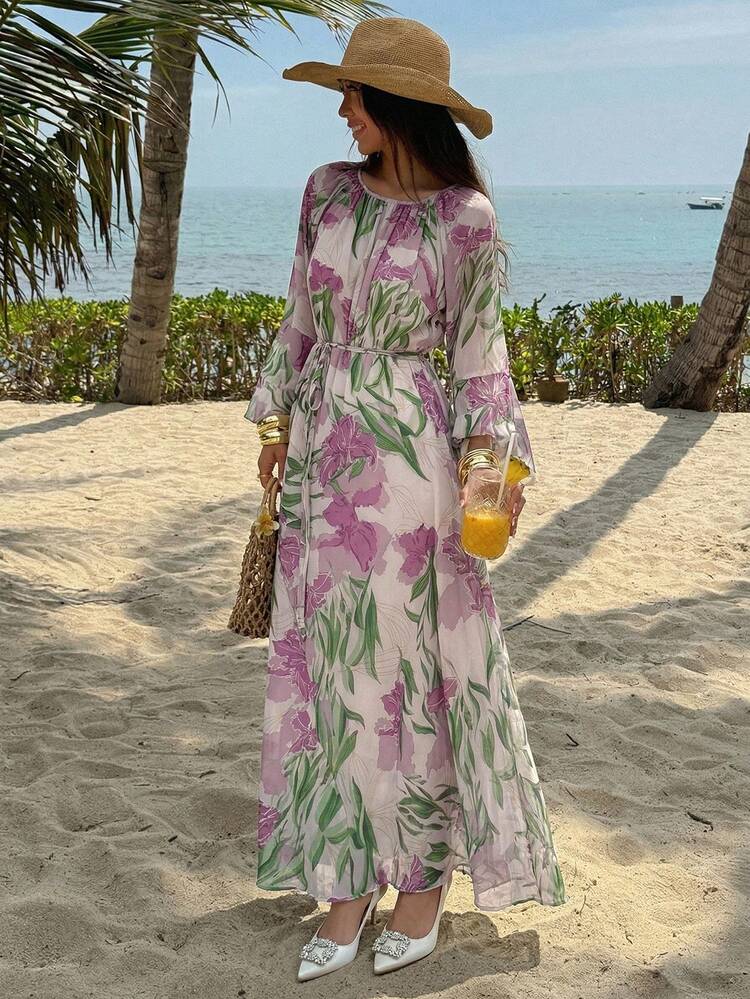 Floral Print Loose Long Dress For Women Summer Boho