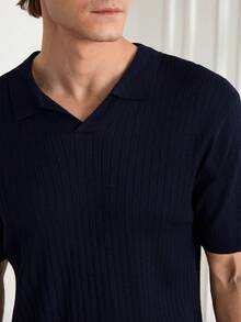 Officeau ALTZTAR 男士宽松薄款罗纹短袖 Polo 衫 - 藏蓝色 - 查看 4