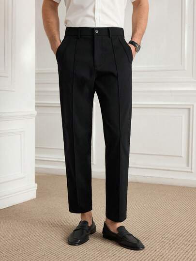 Officeau Spodnie w stylu amerykańskim w jednolitym kolorze, w stylu vintage, wąsko skrojone, lekkie, z elastyczną talią, męskie, wąsko skrojone, z kieszenią na zamek błyskawiczny, w stylu biznesowym, codzienne, wąsko skrojone