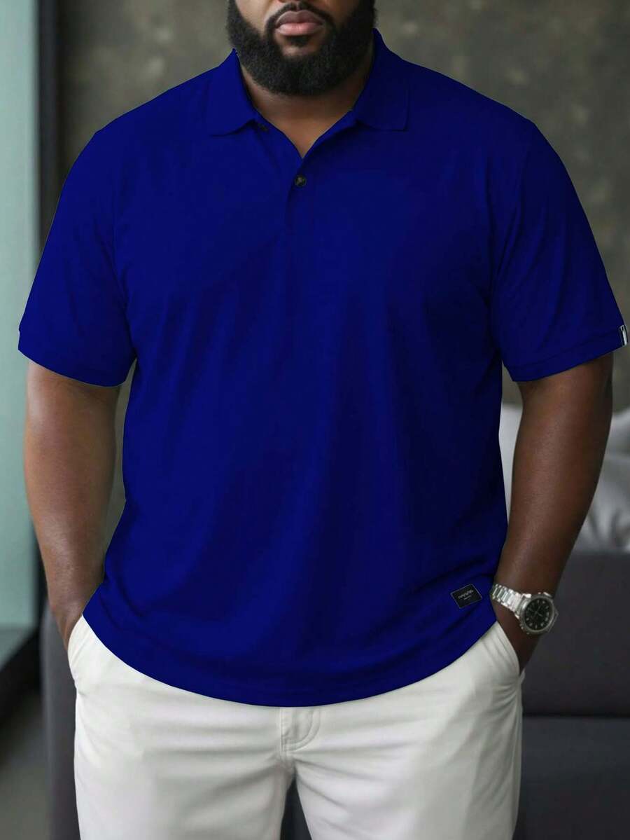 Manfinity Homme Plus Size Men's Solid Color Casual Short Sleeve Polo Shirt, Suitable For Summer - Royal Blue - View 1