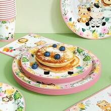 Platos, servilletas y vasos desechables con diseños de mascotas lindos y coloridos, set de suministros para fiestas que sirve a 24 personas, vajilla de papel desechable apta para cumpleaños, bodas, fiestas temáticas, picnics familiares. - Ver 4