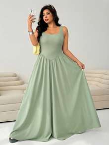 Solflare Plus Size Women Solid Mint Green Sleeveless Dress - Mint Green - View 6