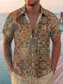 VIVINTIMO Carpet Retro Pattern Fashion Casual All-Over Print Men's Standard Fit Short Sleeve Polo Shirt - Multicolor - View 1