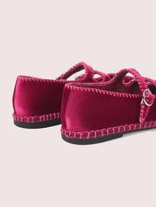 CUCCOO DOLLMOD Women's Shoes Classic Dark Peach Velvet Double Strap Flats Mary Jane - -46 dark peach - View 4