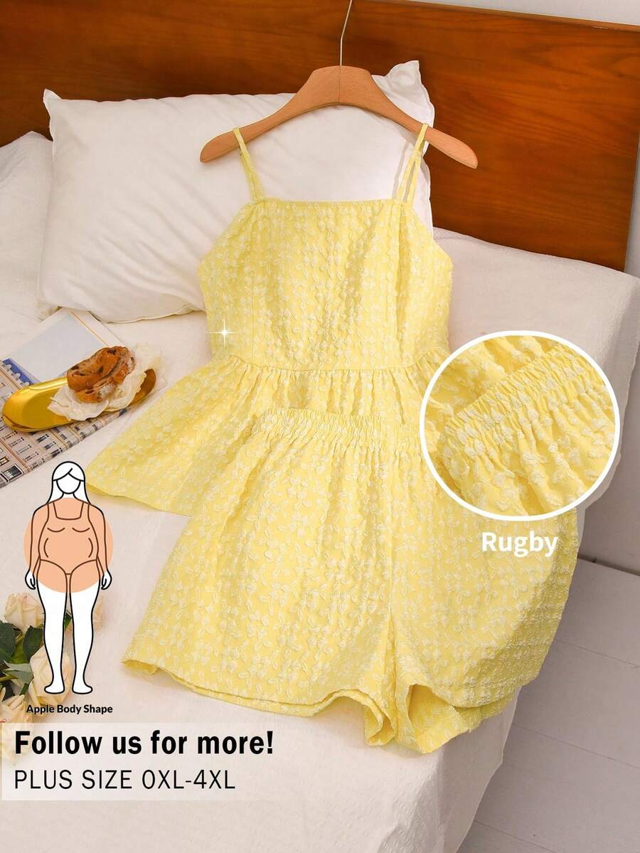 CosyJoli 大码女式浅黄色休闲套装，春夏姐妹装 - 淡黃色 - 查看 1