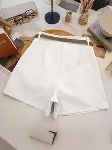 SHEIN Holidaya Women's Solid Color Pocket Casual Versatile Daily Wear Shorts - White - View 2