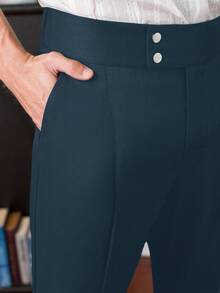 Manfinity Homme Men's Summer Casual/Business Solid Color High-Waist Suit Pants - Navy Blue - View 7