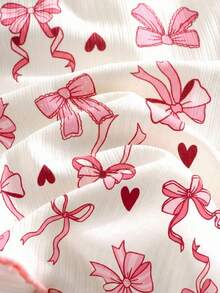 Shein Dozemod Kids Baby Girl Cartoon Pattern Ruffle Trim Round Neck Short Sleeve Top And Pants Soft Comfy Pajama Set, 2pcs - Multicolor - View 3