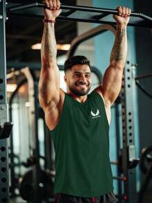 GymBeat 夏季休闲翅膀印花运动背心 - 墨綠色 - 查看 5