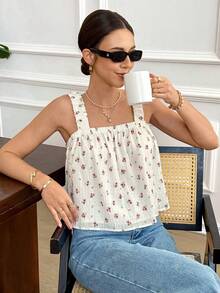 Serisse 女士夏季休闲度假碎花露背扭结吊带宽松背心 - 彩色 - 查看 5