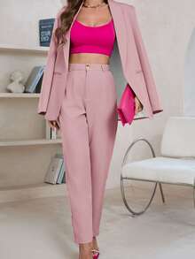 Aveloria Modichic Women's Solid Color Shawl Neck Long Sleeve Casual Blazer  - Pink - View 7