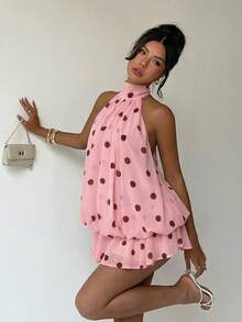 Aloruh Women's Elegant Pink Halter Tie Mini Dress,Summer Dresses For Women - Baby Pink - View 9