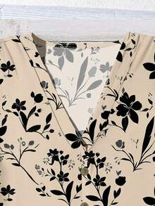 EMERY ROSE 女士休闲简约衬衫，适合春夏穿着，V领碎花上衣，女士休闲上衣，碎花衬衫，短袖碎花上衣，印花衬衫，休闲款 - 彩色 - 查看 5