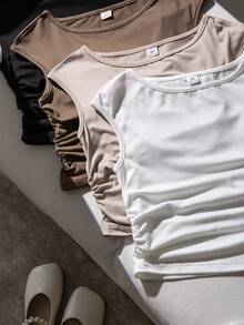 SHEIN 青少年女孩開學季夏季修身日常白色無袖T恤上衣基礎款 - 彩色 - 查看 7