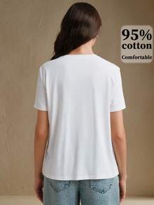 Anewsta Women's Elegant & Playful Printed T-Shirt, Suitable For Daily Commute - White - View 2
