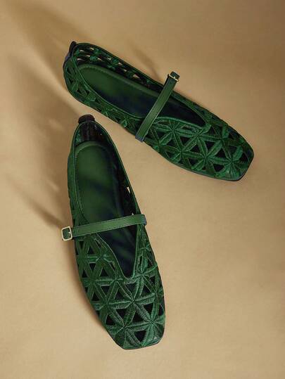 Rosivie Elegant Hollow-Out Flat Shoes For Women, Fashion & Comfortable, French Square Toe Graceful Flats Valentine's Day