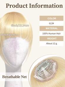 夹式发片刘海 100% 真人发片刘海 613# 浅金色夹式发片刘海带鬓角真人发片假刘海接发 女士日常佩戴 - S613 - 查看 2