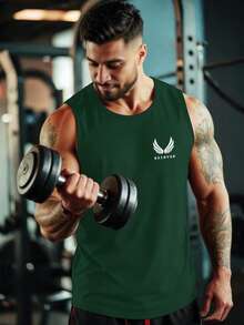 GymBeat 夏季休闲翅膀印花运动背心 - 墨綠色 - 查看 3