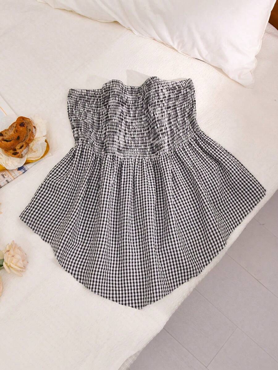 CosyJoli Áo quây không dây dáng lệch vạt màu trắng dành cho nữ cỡ lớn, thích hợp cho kỳ nghỉ lãng mạn hoặc du lịch biển. - Đen và trắng - Xem 1