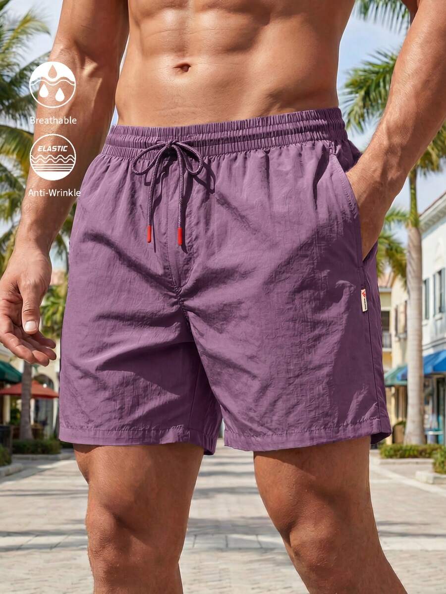 Horizaway Pantaloncini da spiaggia casual da uomo con coulisse e tasche - Viola - Visualizzare 1