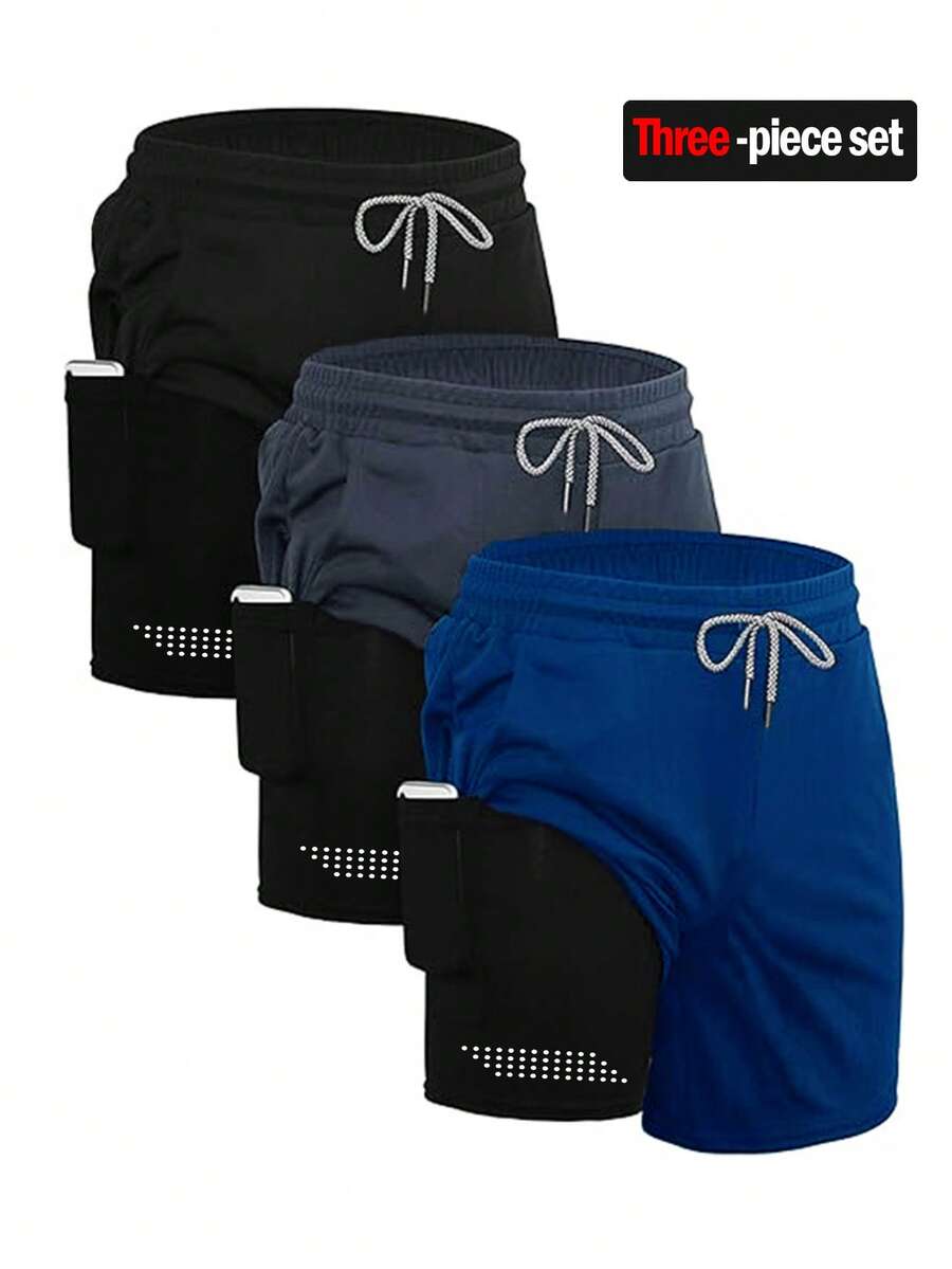 Manfinity Sport Corelite Quần short thể thao nam hai lớp, cạp chun, có dây rút - màu đen - Xem 1