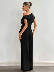 Nuevo conjunto con decoración metálica en el hombro para mujer en color marrón - Negro - Ver 2