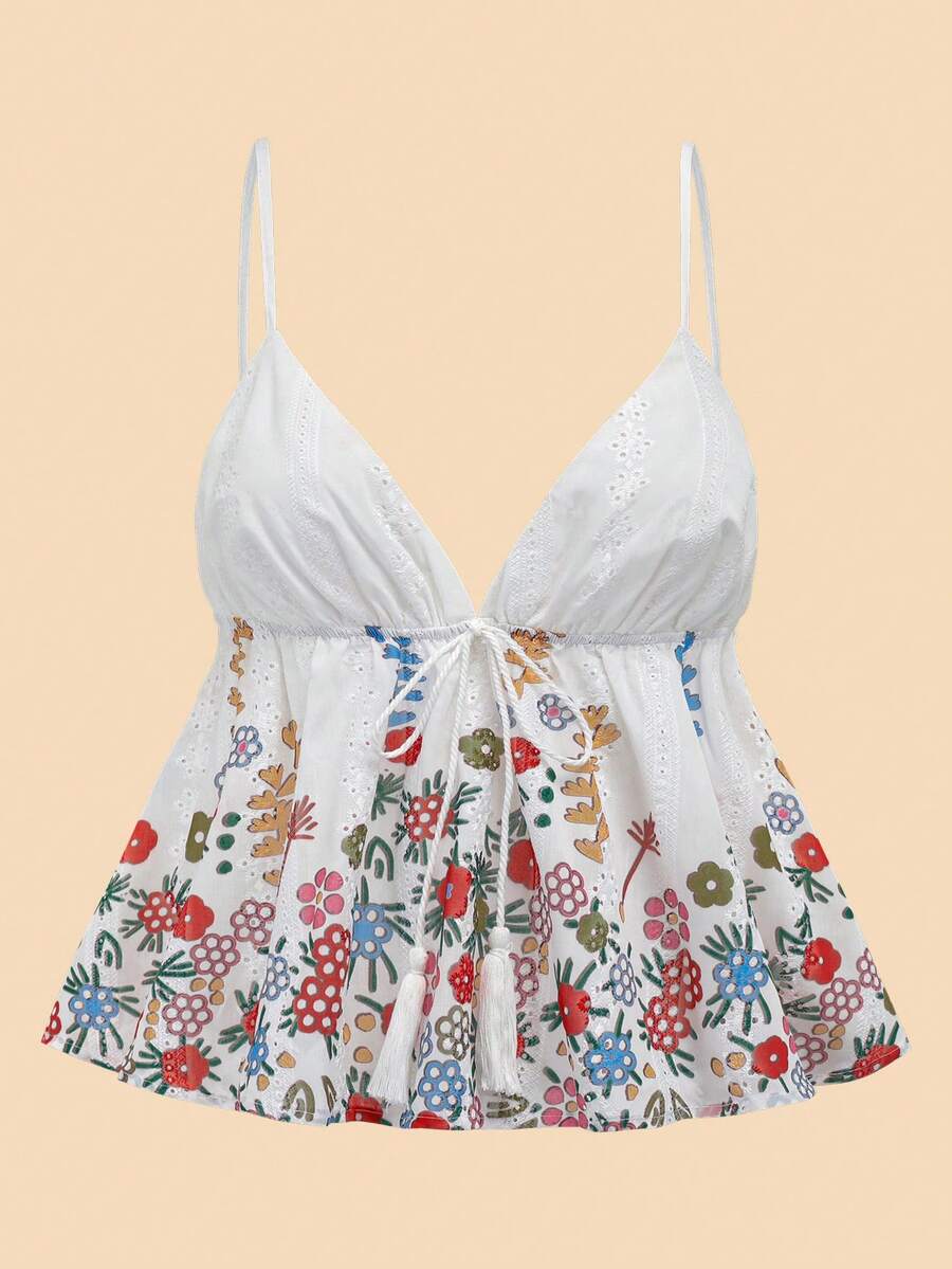 Travachic Vacation Casual Floral Print Backless Camisole - Multicolor - View 1