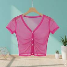 Blusa Transparente de Mesh con Botones Frontales - CH - Ver 1