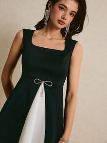 Poéselle Women's Casual Elegant Sleeveless Contrast Color Mini Dress Cocktail Evening Party Holiday Black And White Summer - Black and White - View 4