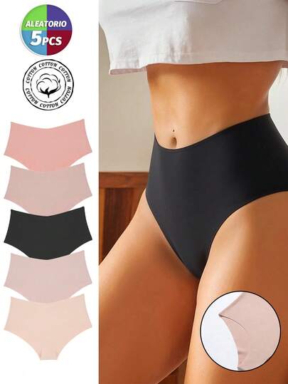 5 unidades, ropa interior de mujer de talle alto sin costuras de algodón, pantalones que levantan glúteos y absorben el sudor, envío aleatorio