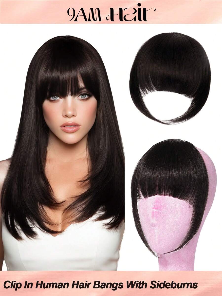 Clip In Hair Bangs Human Hair, NC# Natural Black Fringe With Temples, Natural Fake Bangs Extensions, Invisible & Easy To Install, Premium Real Hair, Perfect For Women Daily Wear And Face‑Shape Modification - Natural Black - View 1